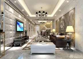 140平米奢华欧式装修 客厅电视墙设计效果图