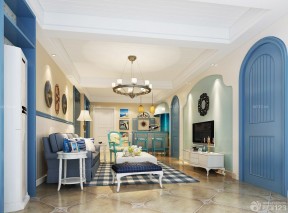 三居室家装设计效果图 蓝色门装修效果图片