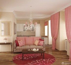 三房二厅装修图 粉色窗帘装修效果图片 