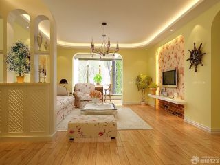 欧式风格三室两厅家装黄色墙面效果图