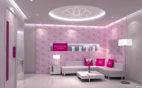 80平方的美容院粉色壁纸墙面装修效果图