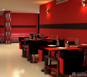 90平方米餐馆装修 红色墙面装修效果图片