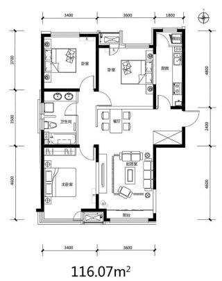 110多平米三房两厅户型图设计
