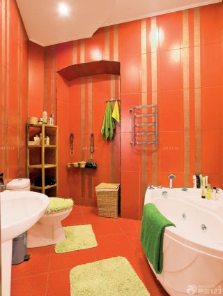 创意75平米两室一厅卫生间红色墙面装修