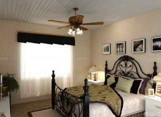 美式90平两室一厅卧室铁艺床装饰装修效果图