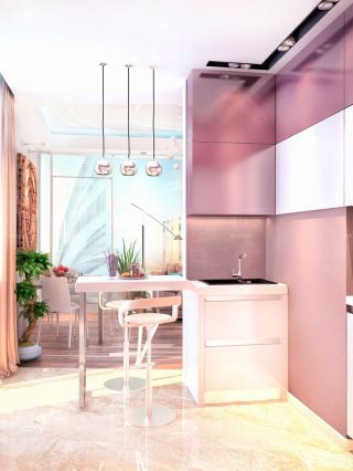 精美两室两厅餐厅装修效果图粉色墙面欣赏