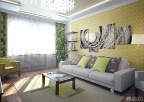 两室一厅客厅装修效果图大全2020图片 黄色墙面装修效果图片
