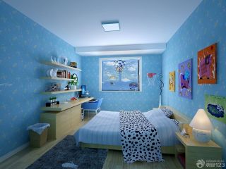 时尚两室一厅儿童房蓝色墙面装修样板房