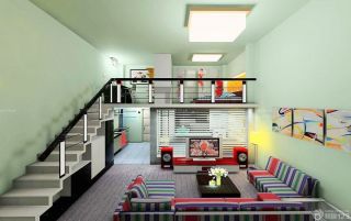 创意复式客厅绿色墙面装修效果图欣赏