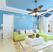 60平米两室一厅小户型客厅蓝色墙面装修效果图