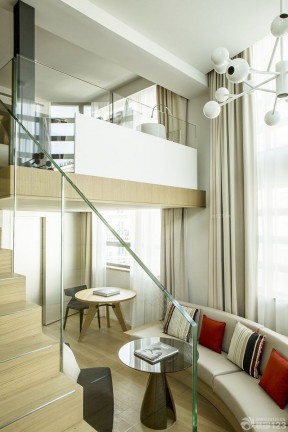 复式住宅装修效果图 玻璃楼梯扶手图片