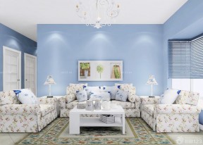 80平方两房一厅装修 蓝色墙面装修效果图片