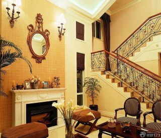 美式古典风格复式别墅壁炉设计图片