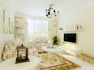 60平米两室一厅小户型客厅印花窗帘装修效果图