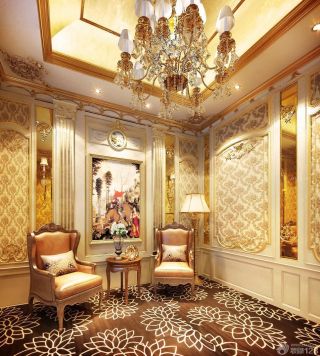 欧式休闲区金色壁纸装修设计效果图片