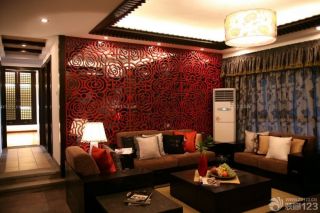 客厅木雕屏风沙发背景墙效果图片