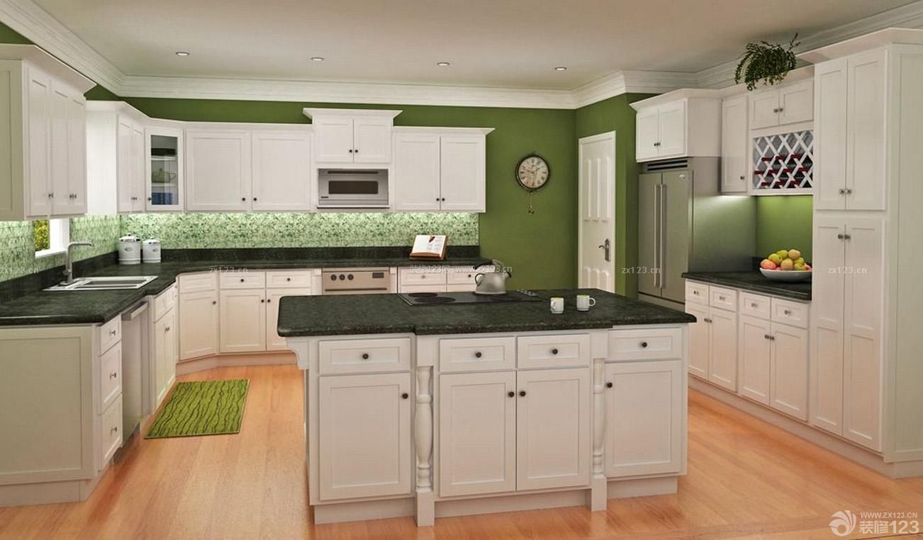 金牌整体厨房绿色橱柜装修效果图片