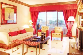 80平米小户型婚房装修效果图 红色窗帘装修效果图片