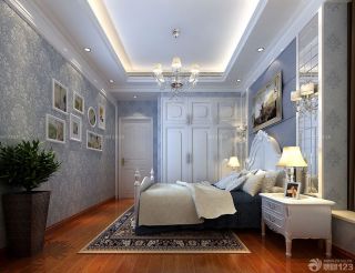 国外欧式别墅卧室花纹壁纸装修效果图片