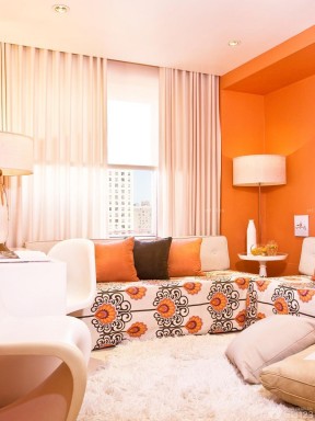 复式楼欧式装修 橙色墙面装修效果图片