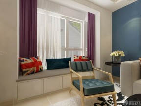 客厅飘窗紫色窗帘装修设计效果图片