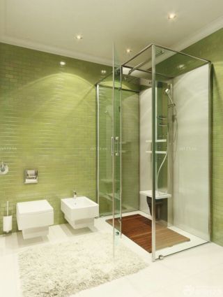 清新复式样板房卫生间绿色墙面设计