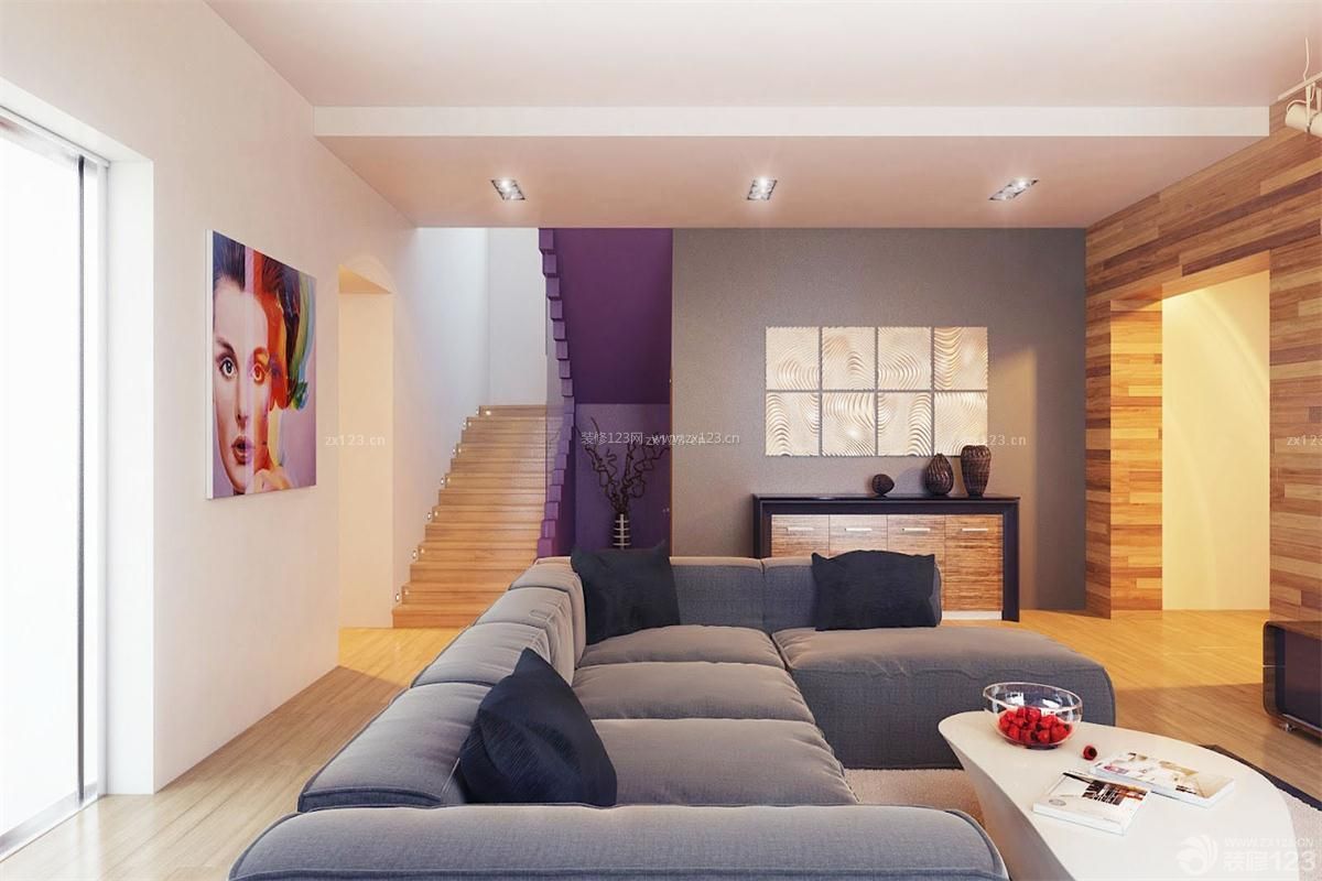 温馨复式单身公寓布艺沙发装修效果图