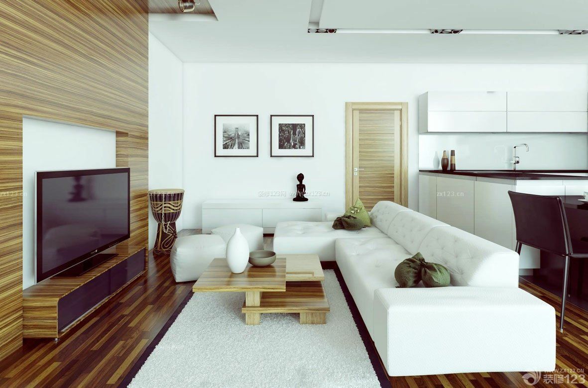 2023现代小户型客厅装饰木桌装修效果图片