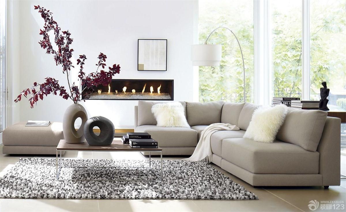 精美复式单身公寓转角沙发设计效果图
