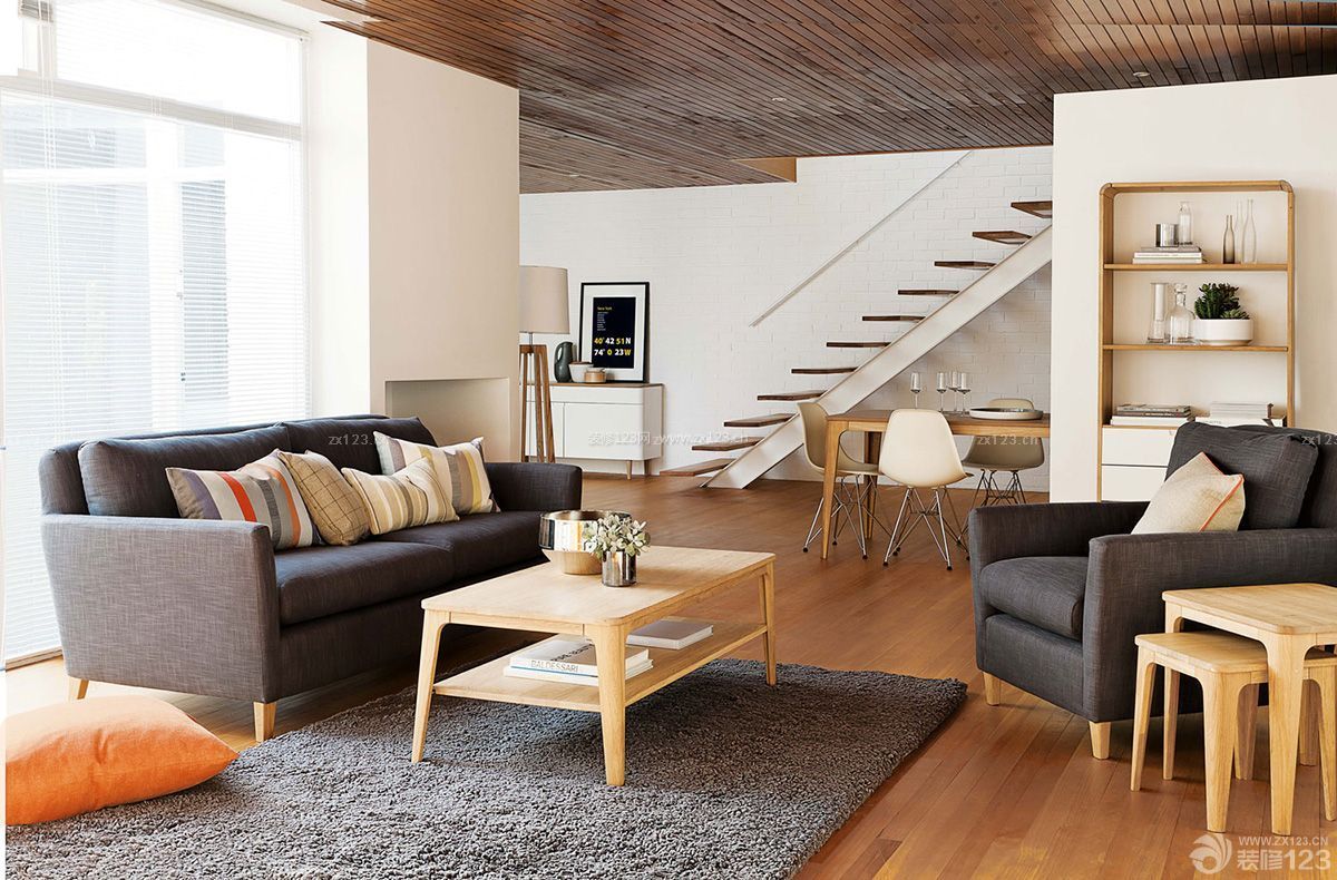 家装复式单身公寓木质茶几效果图