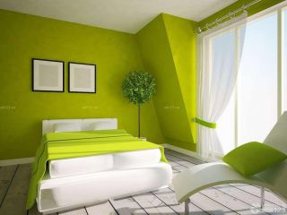 别墅室内卧室绿色墙面装修设计图片