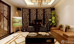 中式客厅背景墙移动折叠屏风设计案例