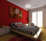 90后婚房设计卧室红色壁纸装修效果图片