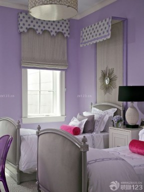 90后女生卧室设计紫色墙面装修效果图片