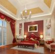 精美欧式别墅装修样板房红色窗帘设计