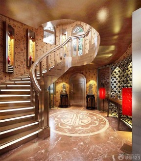 中式别墅图片大全 楼梯设计装修效果图片