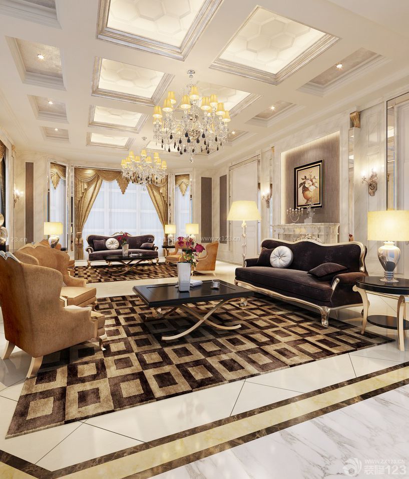 三层别墅客厅地毯设计效果图片