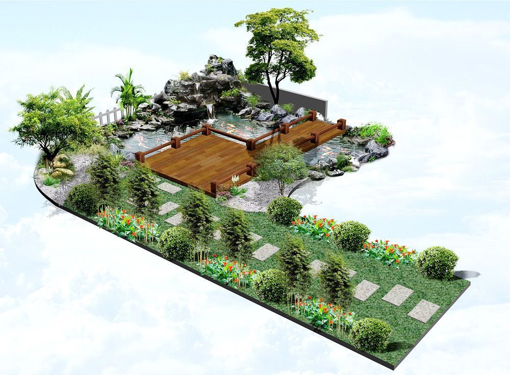 别墅花园假山鱼池设计图片