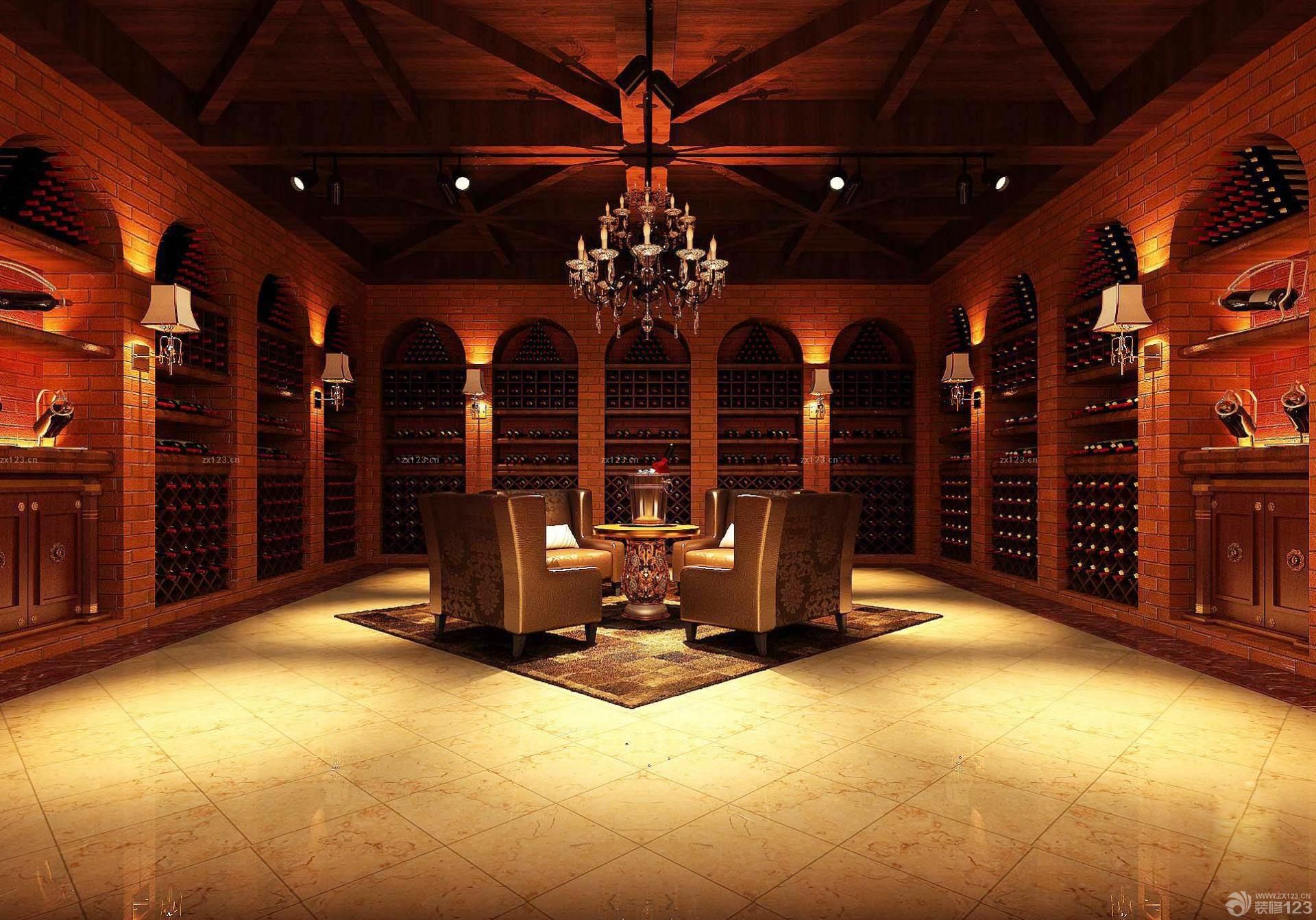 别墅酒窖多边形吊顶造型装修设计效果图片