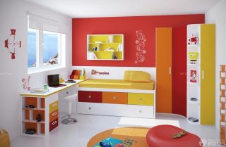 绚丽小户型儿童房间红色墙面装修设计