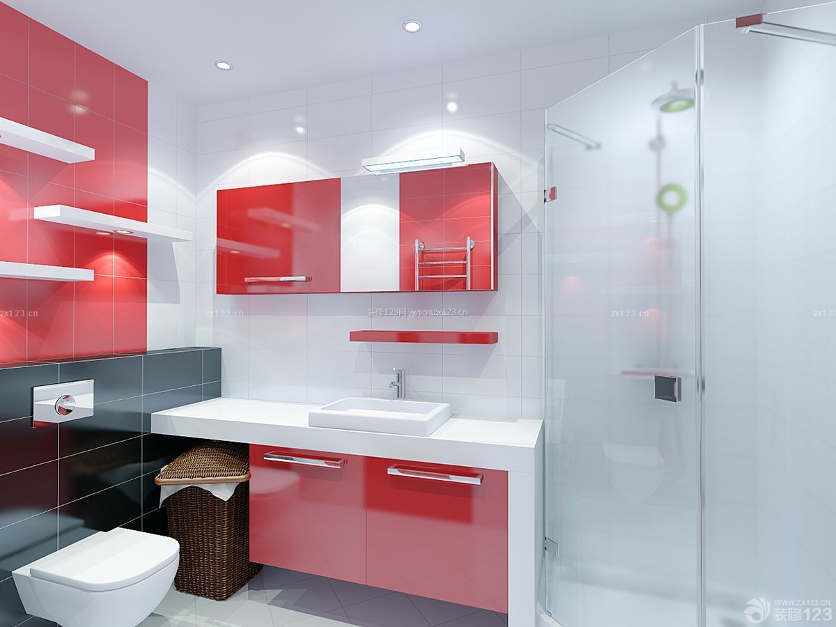 绚丽小户型厕所红色橱柜装修设计