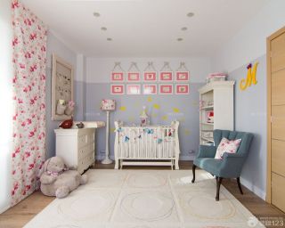 小户型儿童房间碎花形窗帘装修效果图片
