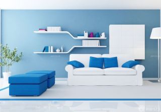 蓝色墙面装修效果图片三室两厅现代简约