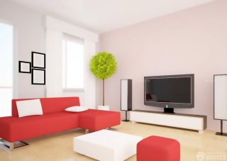 红色转角沙发装修效果图片三室两厅现代简约