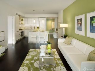 清新客厅色彩搭配绿色墙面装修实景图欣赏