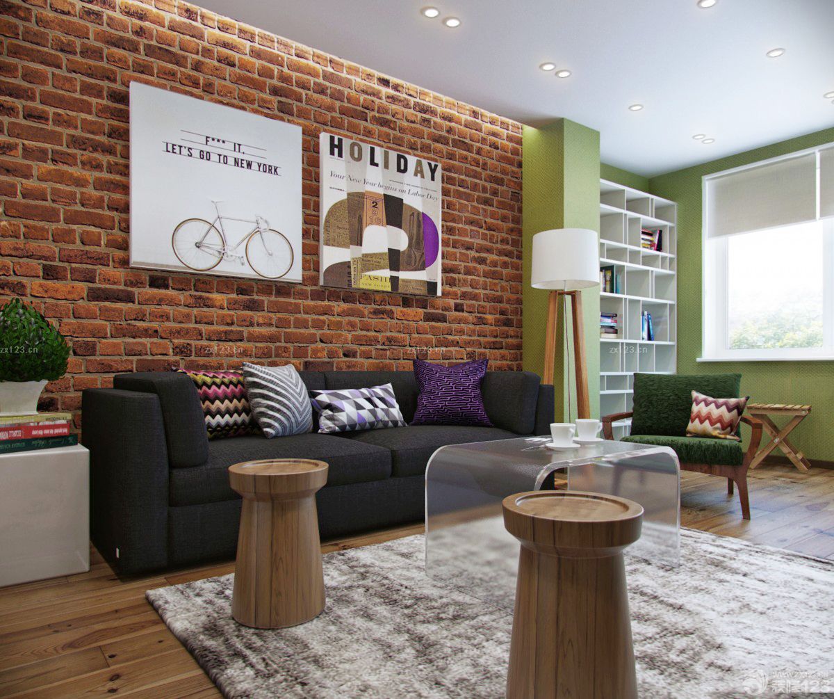 个性超小客厅墙砖墙面装修效果图