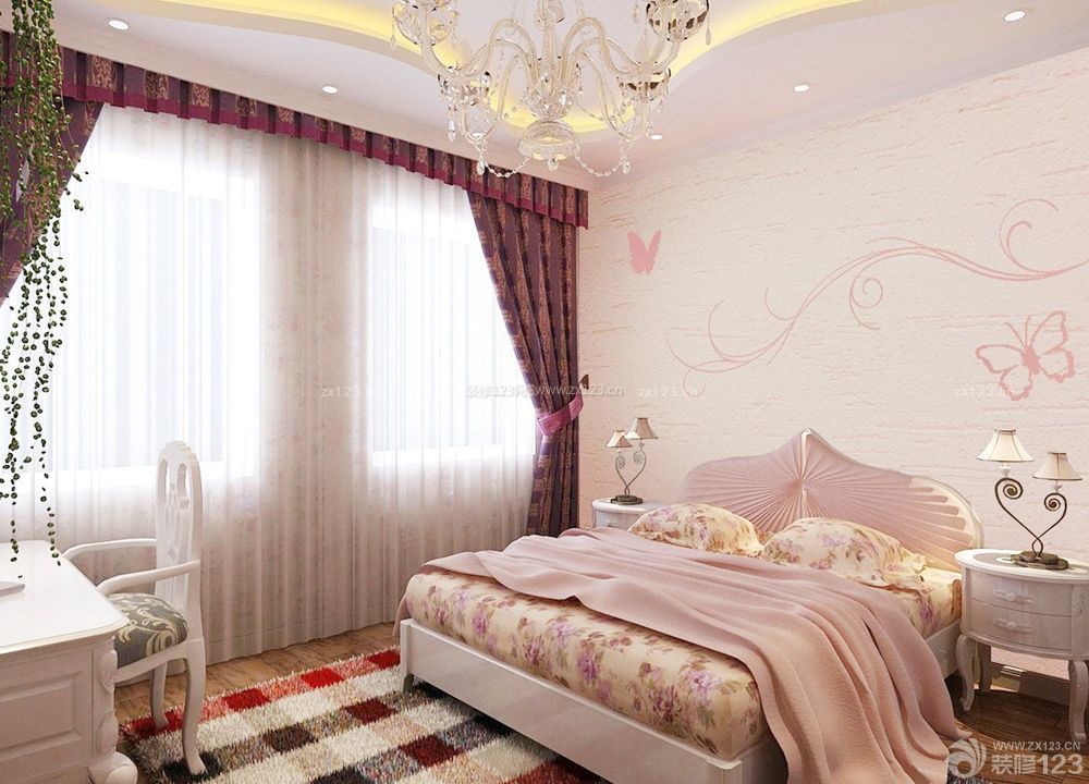 女生卧室硅藻泥背景墙装修效果图2014