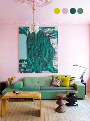 超小客厅装修效果图 粉色墙面装修效果图片