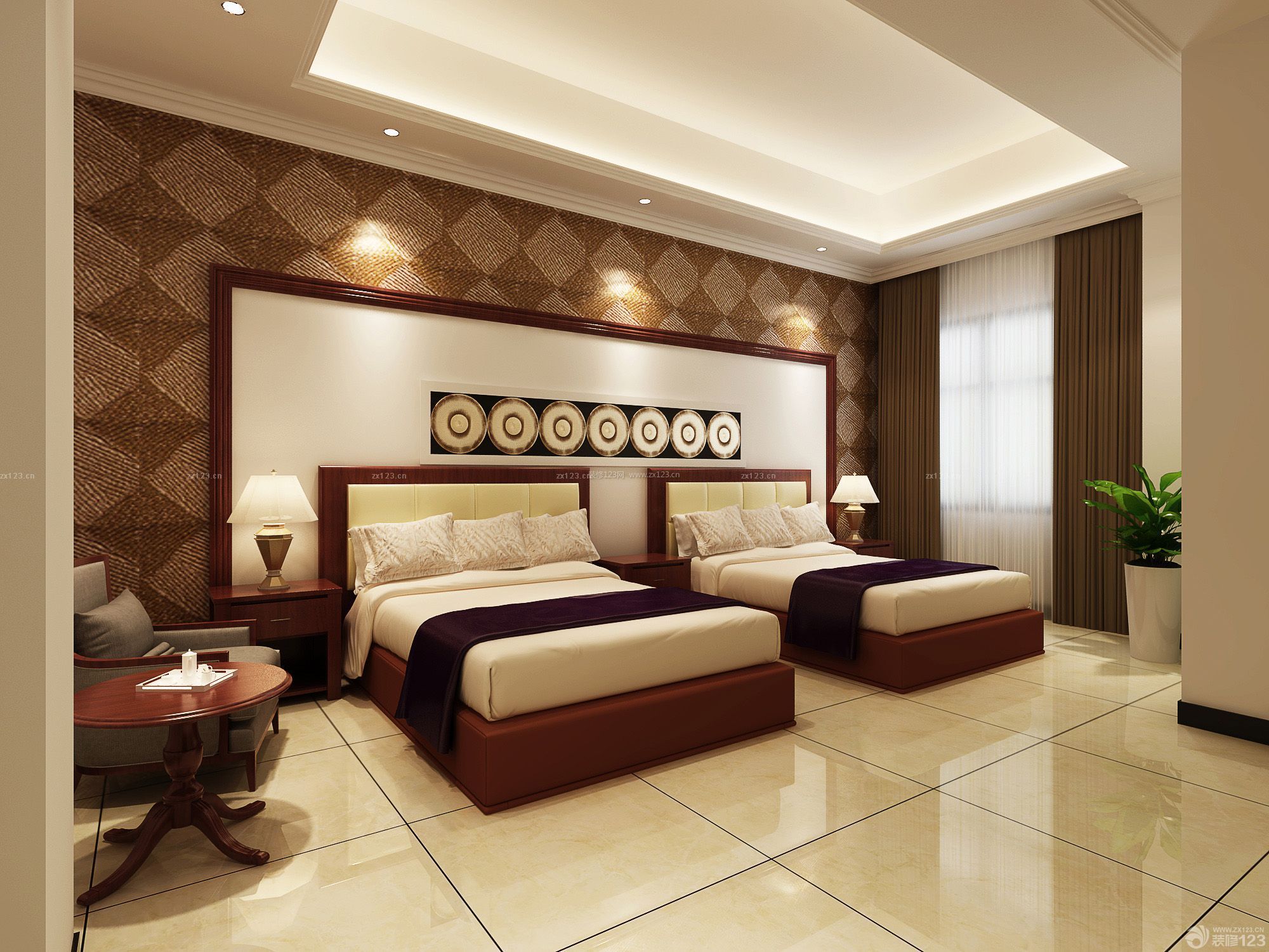 酒店双人床设计装修效果图片