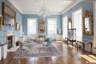 精致法式客厅蓝色墙面装修效果图